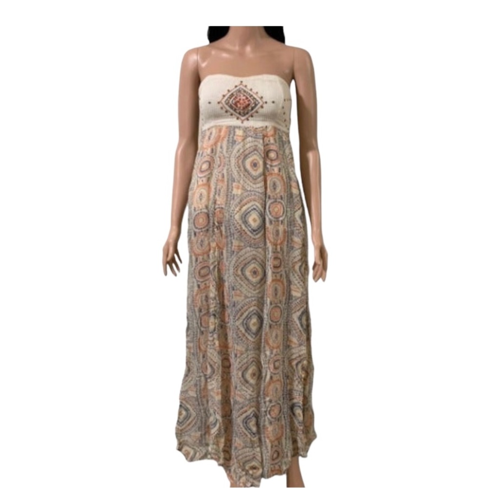 Rip Curl Studded Geo Boho Multi Color Strapless Maxi Dress